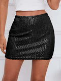 Glitter Sequined Solid Bodycon Mini Skirt, Elegant Mini Pencil Skirt, Women's Clothing LANFUBEISI