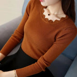 LANFUBEISI Casual Solid Sweater Women Knitted Slim White Pullover Long Sleeve Tops Autumn Winter Butterfly Neck Jumper Female