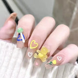 24Ps/Set Medium Long French Fake Nails Bow Japan Nude Pink with Pearls Artificial Acrylic Press on Nails Removable Stick on Nail LANFUBEISI