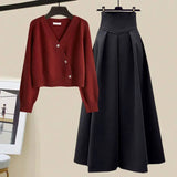 Spring Autumn Suit Women's New French Sweater Midi Skirts Outfits Knit Cardigan Knitwear High Waist Slim Skirts Two Piece Set LANFUBEISI