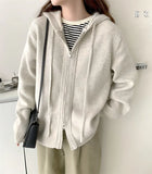 Gray Loose Hood Sweater Women Autumn Winter Fashion Korean Thickened Knitted Tops Double Zipper Hoodie Cardigan Female Y2K Coats LANFUBEISI