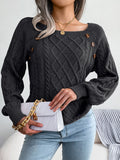 Women Casual Square Collar Buttons Long Sleeve Knitted Pullovers And Sweaters For Autumn Winter 2023 LANFUBEISI