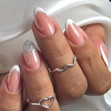 24Pcs Almond Press on Nails Y2K Star Diamond Designs for Cool Girls Nude Color Fake Nails for Women Fukk Cover False Nail Tips LANFUBEISI