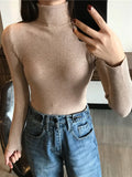 2023 Autumn Winter Thick Sweater Women Knitted Ribbed Pullover Sweater Long Sleeve Turtleneck Slim Jumper Soft Warm Pull Femme LANFUBEISI