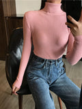 2023 Autumn Winter Thick Sweater Women Knitted Ribbed Pullover Sweater Long Sleeve Turtleneck Slim Jumper Soft Warm Pull Femme LANFUBEISI