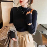 2023 Fashion Solid Color Turtleneck Women Autumn Winter Knitted Sweaters Basic Primer Pullovers Korean Sweater Slim-fit Pullover LANFUBEISI