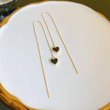 LANFUBEISI Black Heart Ear Line Long Hanging Earrings for Women Gold Color Ear Wire Piercing Earring Accessories Jewelry LANFUBEISI