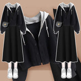 Women's Clothes Spring Autumn Single/Outfits 2024 Korean Fashion Casual Hooded Coat Knit Dress Suits Casual Jacket Two Piece Set LANFUBEISI