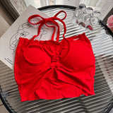 Summer Slim Fit Open Back Sexy Chest Cushion Strap Women Crop Tops Sexy Solid Color Camisole Women Clothing LANFUBEISI