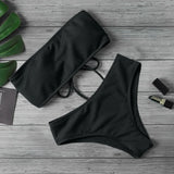 LANFUBEISI  Bat Crescent Mesh Lace-Up Padded Bikini Set Women Fashion Summer Tankini Swimsuit Two Pieces Bathing Suit Beachwear LANFUBEISI
