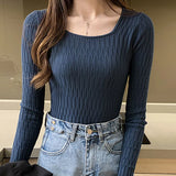 HELIAR Women Square Collar Solid Bottoming Sweater Long Sleeve Slim Knit Pullovers Casual Office Sweater Women 2023 Fall Winter LANFUBEISI