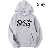 Fashion Men Women Long Sleeve Pullover Hooded Sweatshirts Unisex King and Queen Print Hoodies Casual Streetwear Couple Sweat LANFUBEISI