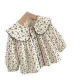 Blouse Long Sleeve Print Turn Down Collar New Fashion Casual Sweet Cute Lovely Beautiful Spring Autumn Children Kids for Girls LANFUBEISI