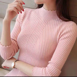 LANFUBEISI Women Mock Neck Ruffles Sweater Long Sleeve Knitted Bottoming Solid Pullovers Stripe Casual Sweater For Women Autumn LANFUBEISI