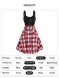 8 Women's Colorblock Dress Plaid Print Panel Lace Up Front Pocket High Waisted A Line Dress Sleeveless Christmas Dresses LANFUBEISI