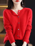 New Fashion Autumn 100% Pure Merino Wool Womens O-neck Cardigan Cashmere Sweater 2023 Female Clothing Grace Knitwear Korean Tops LANFUBEISI