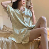 Ruffles Women Pajamas Sets for Home Summer Floral Sleepwear Shorts Sleeve Lace 2 Pieces Button Night Wears Korean Home Suit 2024 LANFUBEISI