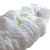 LANFUBEISI White Ruffled Seersucker Duvet Cover Set 3/4pcs Soft Princess Girls Bedding Set With Bed Sheet Pillowcases Wedding Home Textiles LANFUBEISI