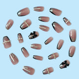 French Black Press on Nails Medium, Butterfly Fake Nails Nude Coffin Acrylic False Nails,Artificial Nails for Women and Girls-2 LANFUBEISI