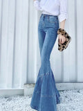 2023 Spring and Autumn Light Color Flared Pants Women's Retro High Waist Splicing Loose Slim Wide Leg Denim Pants y2k jeans LANFUBEISI