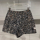 Summer New Full of Sequins Shiny Heavy Zipper Nightclub Girl Three-minute Shorts Black Silver Commuting Hot Pants for Women LANFUBEISI