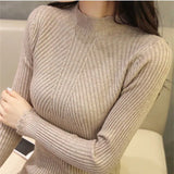 LANFUBEISI Women Mock Neck Ruffles Sweater Long Sleeve Knitted Bottoming Solid Pullovers Stripe Casual Sweater For Women Autumn LANFUBEISI