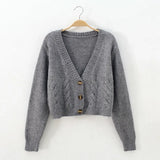 V Neck Cropped Cardigan Women Long Sleeve Twist Knitted Sweater Coats Autumn Winter Keep Warm Korean Fashion Jacket Cardigan LANFUBEISI