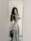 2 Piece Pant Sets 2024 Summer Casual Y2k Crop Top + Loose Trousers Sport Wear Korean Fashion Suits Chic Outwear T Shirts Blouse LANFUBEISI