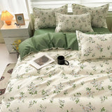 LANFUBEISI Fashion Bedding Set White Green Double Bed Linens Nordic Duvet Cover Pillowcase Queen Size Flat Sheet Classic Grid Kids Winter LANFUBEISI