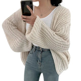 Korean Style Sweater Jacket Autumn And Winter V-neck Loose Casual Versatile Knit Cardigan Sweater Jacket LANFUBEISI