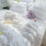 LANFUBEISI White Ruffled Seersucker Duvet Cover Set 3/4pcs Soft Princess Girls Bedding Set With Bed Sheet Pillowcases Wedding Home Textiles LANFUBEISI