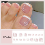 Fashion Nude Pink DIY Pedicure French Fake Toenails With Designs Removable Square Short Toe Nails Press On Nails False Toenail LANFUBEISI