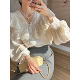 Vintage French Women Shirts Lace Lolita Elegant Long Sleeve Flounce Blouse High Quality Office Lady New Fashion Chic Female Tops LANFUBEISI