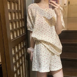 Floral Sleepwear Women Pajamas Shorts Sets Korean Style Pijama Loungewear Summer Two Piece Set Night Wear Button Home Suit 2024 LANFUBEISI