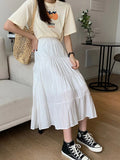 Spring Summer Women Chiffon Skirts Vintage High Waist Elastic Patchwork White Black Chic Long Cake A-line Skirt for Student LANFUBEISI