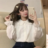 Vintage Women White Shirt Preppy Style Fashion Elegant Female Long Sleeve Blouse Y2K Sweet Kawaii All Match Shirts LANFUBEISI