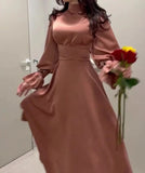 Long Dress New in Spring Fashion Satin Long Sleeves Elegant Robe Dress with Waist High Neck for Women's Commuting Evening Dress LANFUBEISI