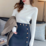 Autumn Winter Women Mock neck Sweaters Pullover Tops Knitwear Fashion Female Long Sleeve Skinny Elastic Casual Knitted Shirts LANFUBEISI