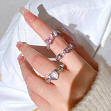 Y2K Pink Crystal Irregular Heart Ring Vintage Shiny Zircon Opal Love Open Ring for Women Kpop Punk Girl Party Jewelry Gifts 2023 LANFUBEISI