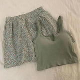 Floral Elastic Waist Pajama Vest With Padded Chest Pajama Pants Home Pants Summer Set For Women LANFUBEISI