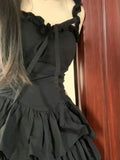 QWEEK Gothic Hrajuku Goth Lolita Kawaii Cute Black Ruffles Dress Soft Girl Y2k 2023 Fashion Cake Party Short Dresses LANFUBEISI