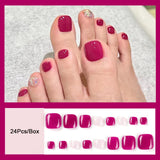 Fashion Nude Pink DIY Pedicure French Fake Toenails With Designs Removable Square Short Toe Nails Press On Nails False Toenail LANFUBEISI