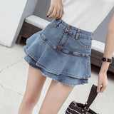 LANFUBEISI Vintage Denim Mini Skirts Women Summer Sexy Solid Colour Ball Gown Skirts Jeans Female Casual Pocket Slim A-line Mini Skirts