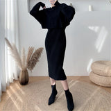 Syiwidii 2 Pieces Set Long Dress for Women Fall Winter 2022 Korean Fashion Sleeveless Knitted Dress and Cropped Sweater Set LANFUBEISI