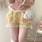 Autumn Winter Warm Lolita Safety Short Pants Women Sweet Chic Plush Bloomers Japanese Y2k Lace Bow Knickers Harajuku Cute Shorts LANFUBEISI