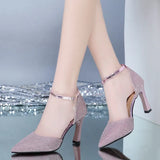 2022 Thick-heeled High-heeled Shoes Female Fairy Wind Summer New All-match Girl Pointed Toe Strap Sandals for Women’s LANFUBEISI