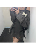 Women Gothic Baddie Style Long Sleeve Slash Neck Dress Harajuku Fashion Oversize Y2k Streetwear Gyaru Hot Off-shoulder One-Piece LANFUBEISI