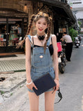 Japanese Kawaii Jean Strap Mini Dress Women 2000s Vintage Y2k Clothing Sleeveless Denim Dress Korean Even Party Chic Outwear LANFUBEISI