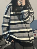 Striped Knitted Sweaters Women Winter Oversized Loose Pullover Female Fashion Casual Thick O-neck Jumper Warm Lazy Knitwear Lady LANFUBEISI