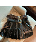 Women Coffee Leather Skirt Harajuku Y2k Vintage Pleated Skirt 90s Aesthetic Korean A-Line Mini Skirt Emo 2000s Punk Clothes 2024 LANFUBEISI